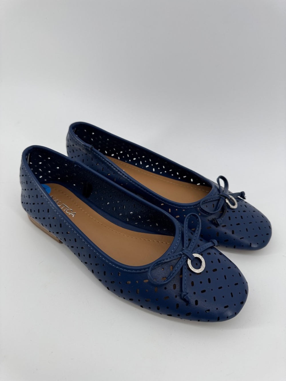 Nautica Navy Perforated Bow Ballet Flats Women's Size 7.5 NWOT Nautical, preppy